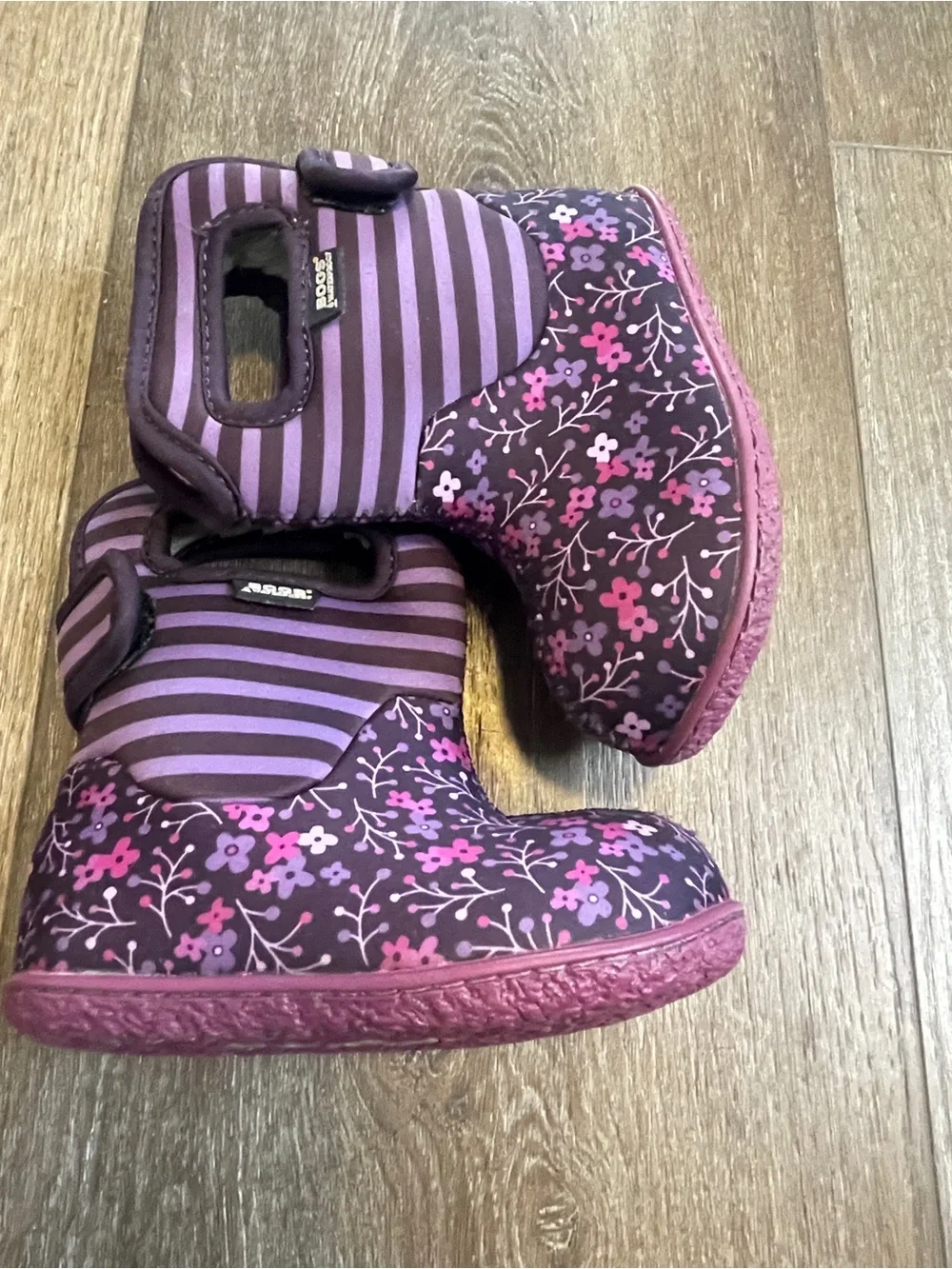 Bogs Purple Floral Stripped Waterproof Winter Rain Boots Size 6 Baby/Infants
